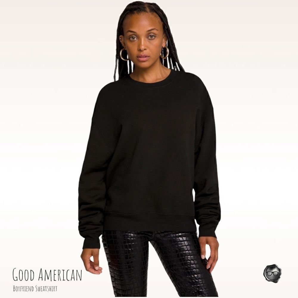 GOOD AMERICAN BOYFRIEND SWEATSHIRT IN BLACK OVERSIZED RELAXED WOMEN’S SIZE XS